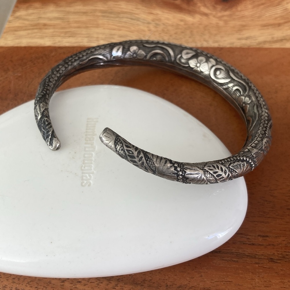 Rolled Embossed Bangle Bracelet Silver Ethnic Boho - image 4